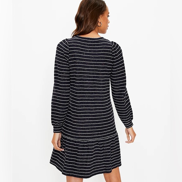 Loft | Shimmer Striped Shoulder Button Ruffle Dress Small - Picture 2 of 4